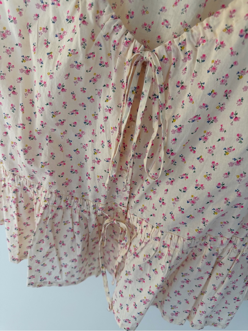 Madewell Cream Tank Top with Pink Floral Print and Tie Front - Picture 5 of 9
